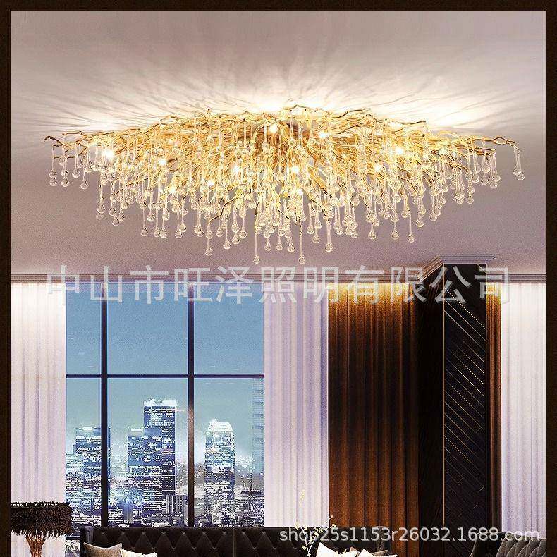 现代大别墅水607晶法吊灯树枝餐厅简约奢豪华华卧室客厅大灯式艺