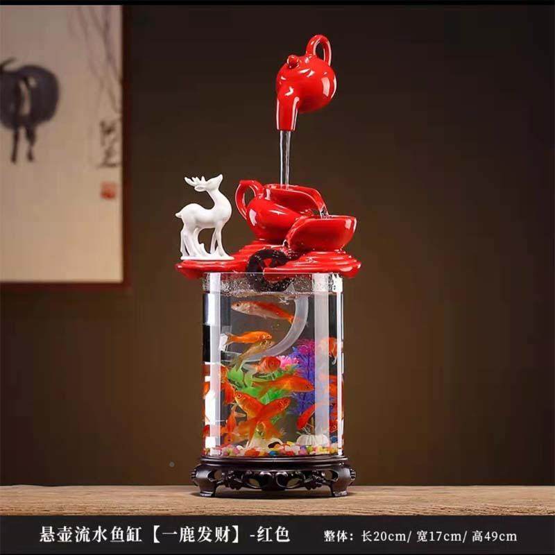 厅小型鱼缸流水件景GQW造循环水办公室桌面玄关悬客壶创意摆装饰,家居饰品,流水摆件,淘宝优惠券,粉丝福利购,淘宝优惠卷