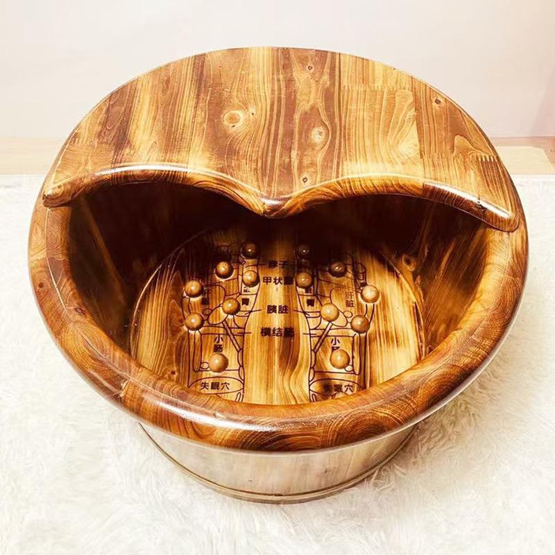 碳化木浴洗脚木盆KOP足足疗穴位按摩脚木泡桶桶木质家用洗脚盆
