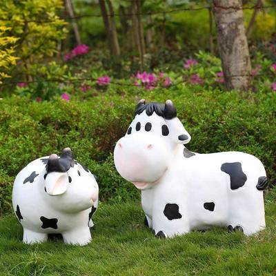 园户外玻璃钢仿真T-587555牛雕塑卡通小摆件林庭院农场奶景观装饰