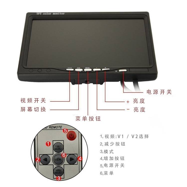 汽车7寸车载显示器 通-用货车液晶AV高清监控大巴倒车后视显示屏