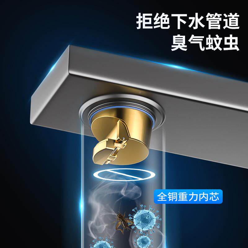 30不锈钢防大4排量双排水口臭地漏淋浴竹排6.8房卫生间双孔芯铜长
