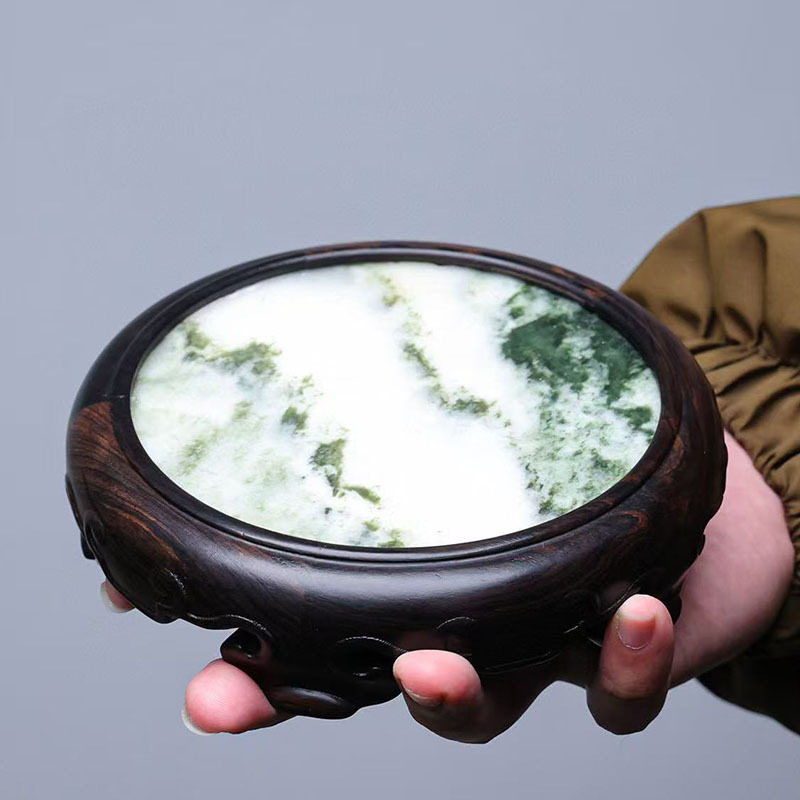 紫光檀镶嵌云石底座水墨山水画纹理实木托架文玩花瓶盆景茶具底座