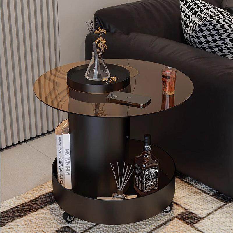 可移动圆形玻璃发边几几奢轻茶几阳台小桌子角无品牌/小沙推车卧