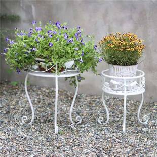 欧式复古铁艺小鸟花凳花架两件套做旧花盆庭院花园户外装饰