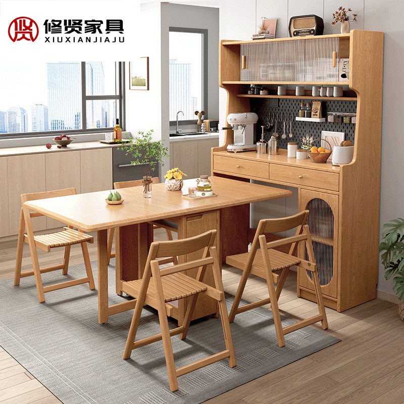 白蜡木餐边柜餐桌一体高柜小户型收纳柜吧台储物靠墙餐边柜带餐桌