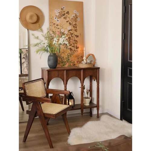 法式玄关柜柜中古风客厅实木过边美式复古道柜LSX计师款置物架边