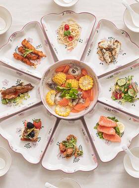 0225家用陶瓷拼盘盘过年组合家庭XBH菜盘具餐圆桌新款团圆子套装
