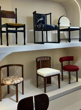 中古风餐H7897法桌复椅子式古实木餐椅诧风家用设寂计师高颜值靠背凳子