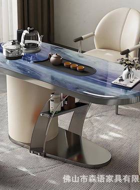 岩板茶室桌椅组合家用客阳厅台茶桌现台代简约办LPX公会客茶奢石