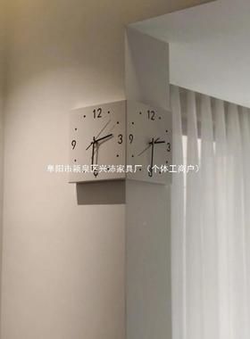 简约创意转角白双面挂钟两钟表挂钟客厅静hgc10214音拐角时钟北面