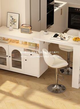 轻奢岩板纹吧台边小桌可伸缩隔断柜户型家用沙发柜多HNT功能储物岛台