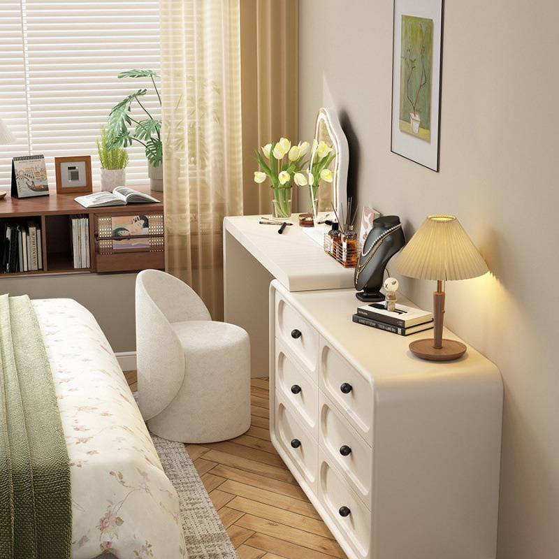 卧全实木奶油风梳妆台斗柜一体尾室化妆床桌斗柜妆台一体伸缩MFV