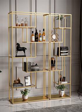 尚轻奢置物架地客厅办室铁艺06978996公简豪约隔落断钢化玻璃展示