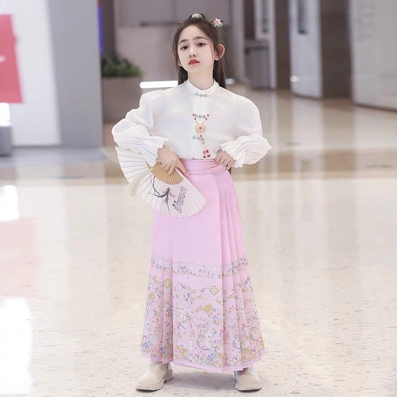 女童马面裙春秋款2025新款国风新中式儿童汉服女大童套装古风古装