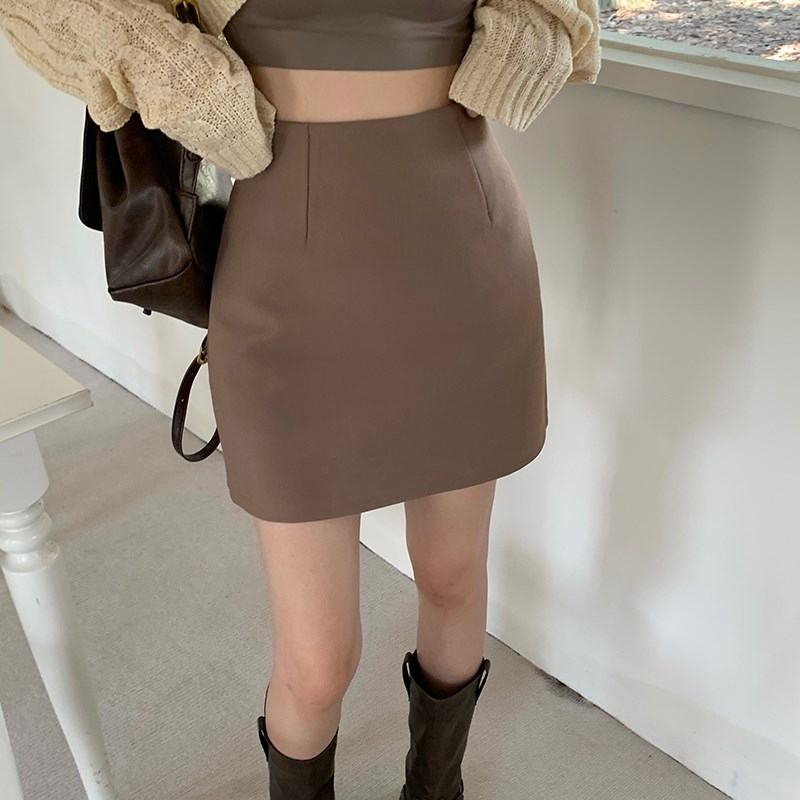 卡其色西装半身裙女2024春新款百搭高腰显瘦一步裙包臀a字裙短裙