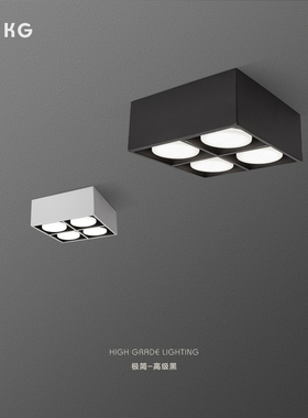 筒灯客厅无主灯照明极简明装射灯家用四头方形斗R胆灯格栅吸顶灯