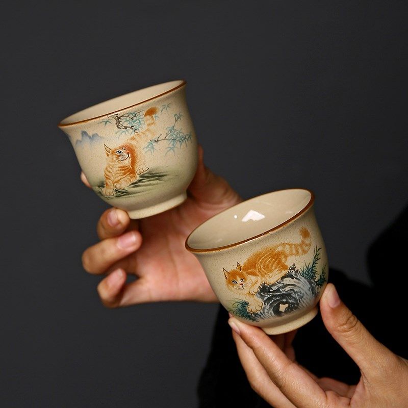 粗陶茶器可爱猫品茗杯子茶具套装复古风中式功夫茶杯单杯主人杯,餐饮具,茶杯,淘宝优惠券,粉丝福利购,淘宝优惠卷