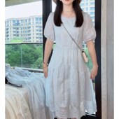 气质收腰显瘦中长款 法式 裙子 新款 时尚 温柔风短袖 连衣裙女2025夏季