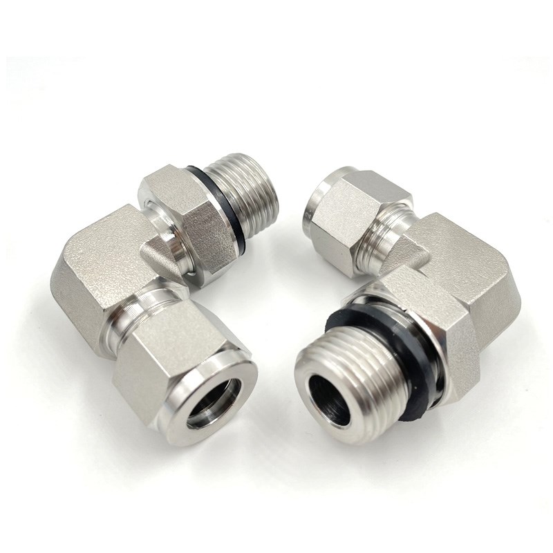 316L不锈钢卡套弯头终端接头可调节G1/4外丝研磨英制外螺纹转接头