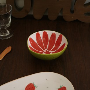 看着有食欲 出口欧式浮雕手绘釉下彩陶瓷5寸沙拉碗彩绘柚子造型碗