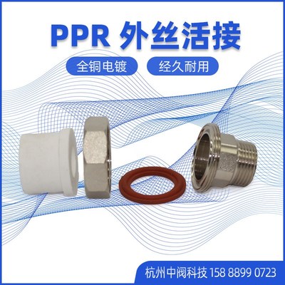 20PPR铜活接4分6分1寸2寸外丝活直接管件配件25/32水管直通接头63