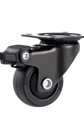 1/1.25/1.5/2英寸轱辘定万向脚轮刹车单轴承黑色滑轮橡胶静音轮子