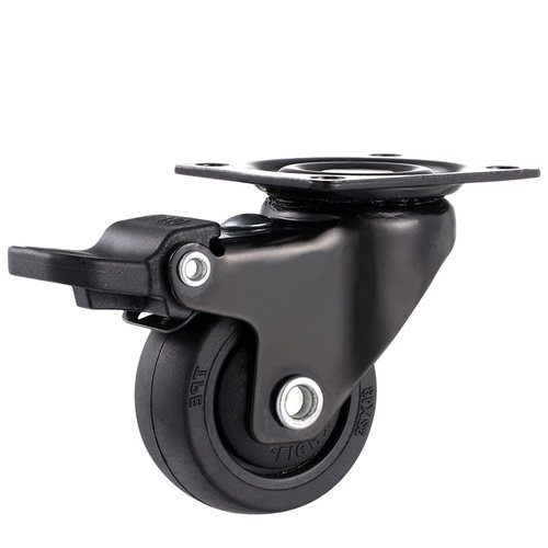 1/1.25/1.5/2英寸轱辘定万向脚轮刹车单轴承黑色滑轮橡胶静音轮子