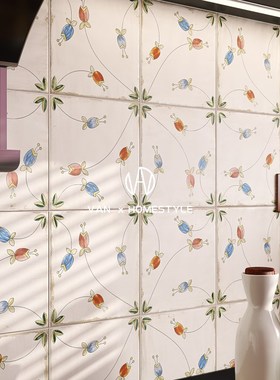 Van Inn法式复古风格厨房瓷砖艺术彩色背景手工小瓷砖紫色墙砖黑