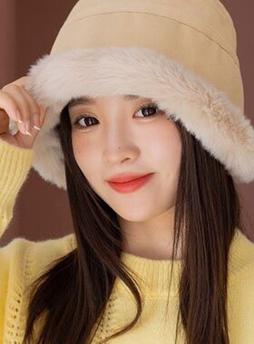 2023新款帽子女款冬季加厚羊羔毛渔夫帽冬天保暖棉帽毛绒雷锋盆帽