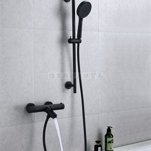 德国简易黑色恒温花洒套装全铜升降杆磨砂哑光淋浴器龙头增压喷头