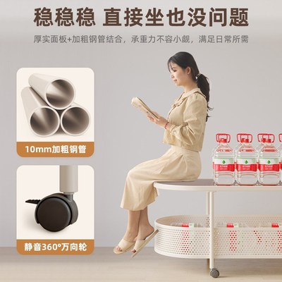 客厅茶几小户型可移动茶几奶油风新款沙发边几玻璃小茶几收纳推车