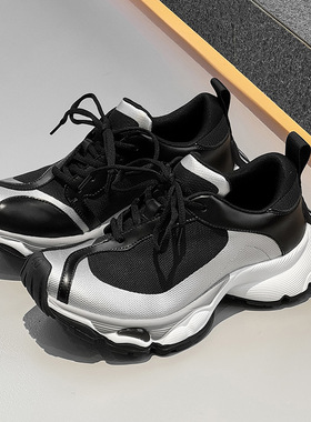 春季新款弯刀老爹鞋男拼色百搭复古低帮鞋增高透气休闲情侣款跑鞋