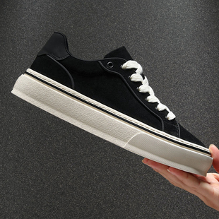 牛皮男鞋2025冬季新款时尚百搭磨砂皮休闲鞋男士厚底耐磨加绒板鞋