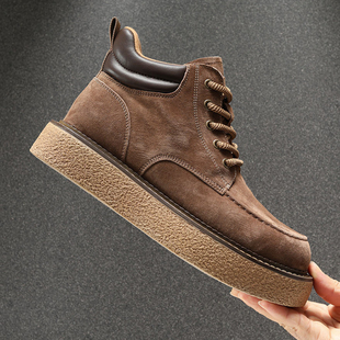 马丁靴男款2025新款高级感英伦秋冬季高帮短靴真皮超轻厚底工装靴