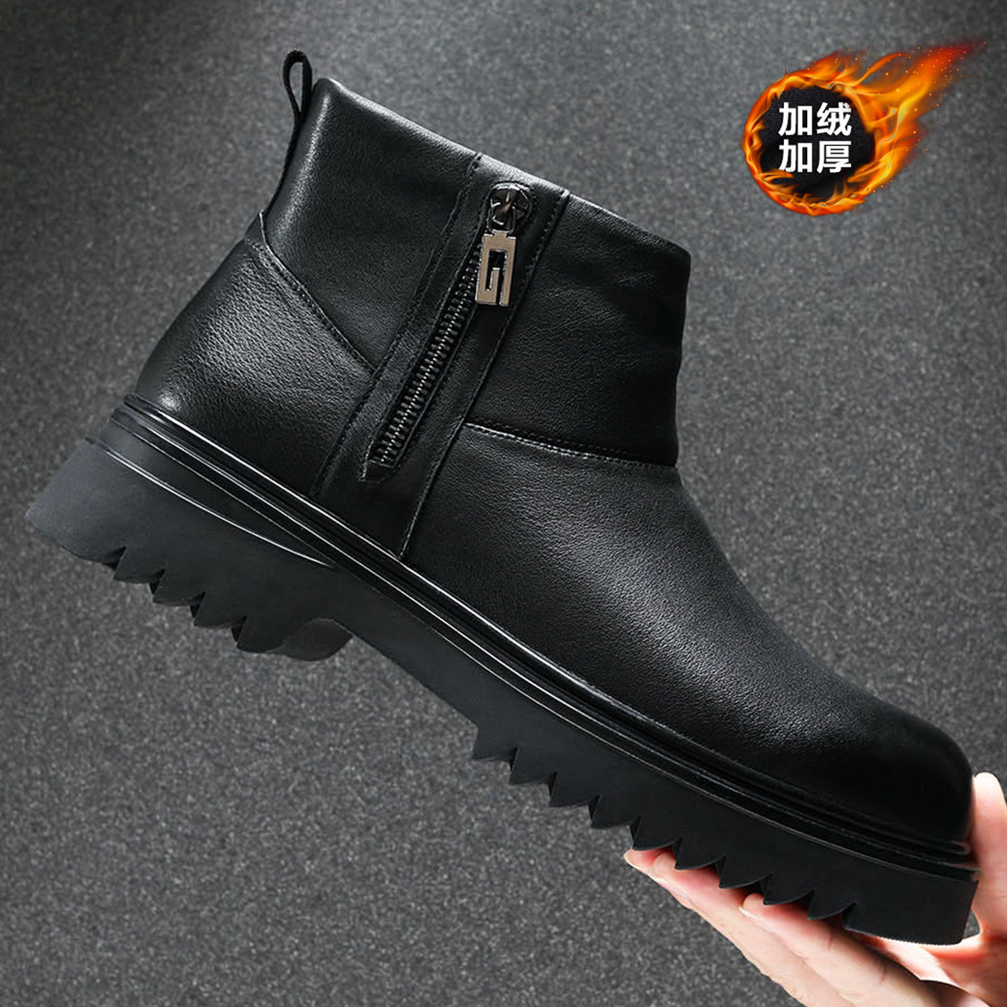 头层牛皮加绒加厚马丁靴男2025新款冬季保暖高帮皮靴男士厚底棉靴