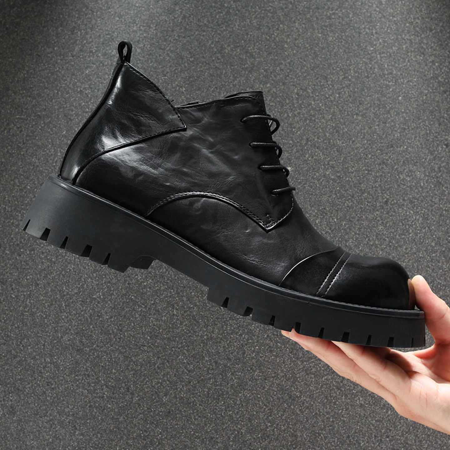 头层牛皮马丁靴男款2025新款英伦风时尚百搭皮靴男增高厚底工装靴