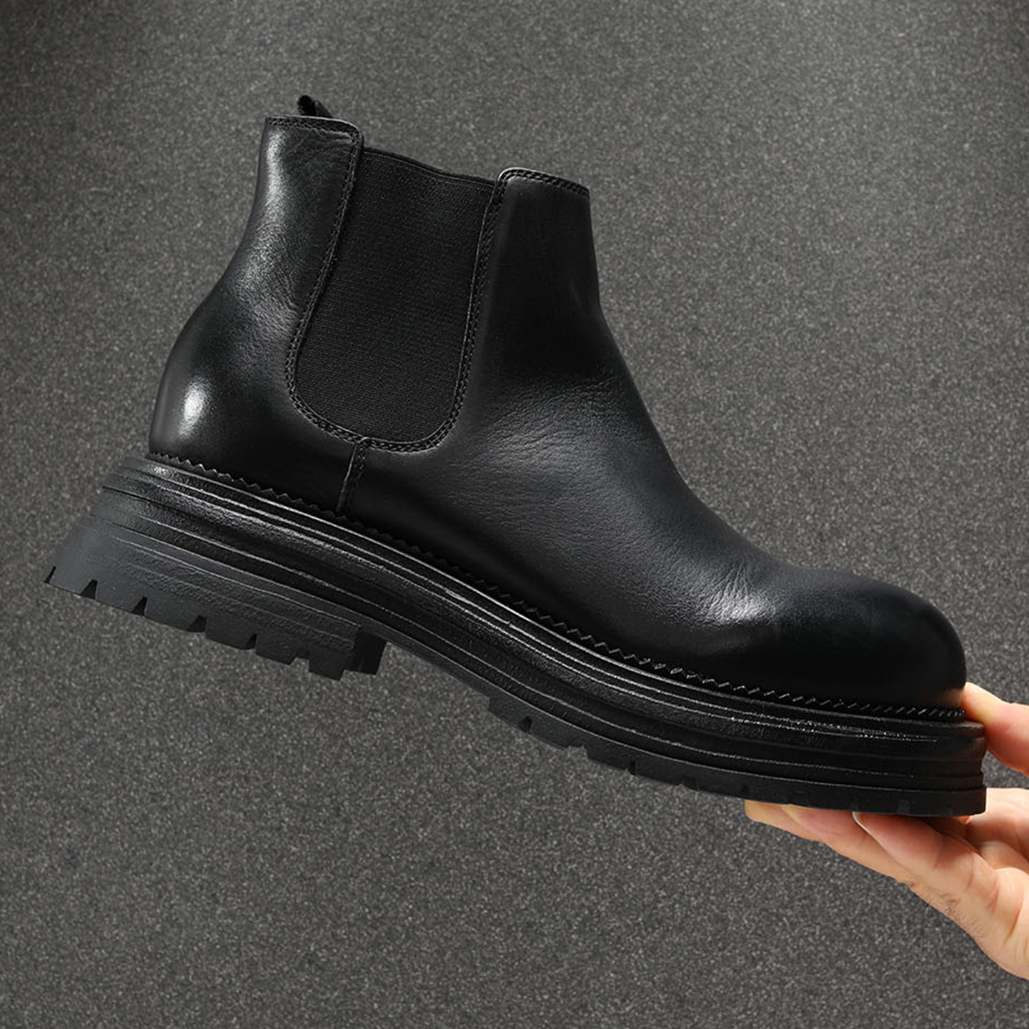 真皮厚底马丁靴男款2025秋冬新款英伦风时尚短靴男士增高切尔西靴