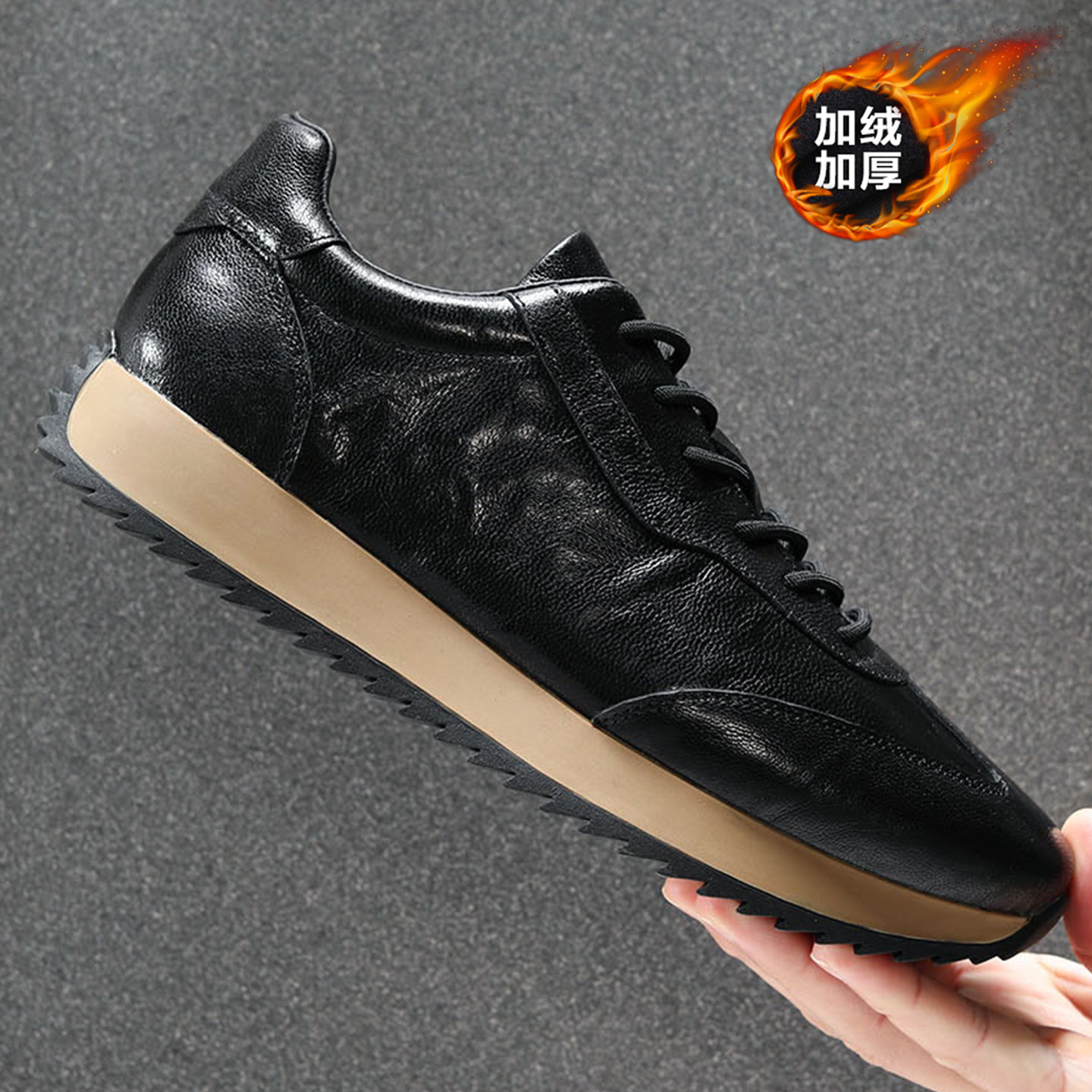 真皮男鞋冬季2025新款加绒加厚运动德训鞋男厚底休闲保暖阿甘鞋男,流行男鞋,时尚休闲鞋,淘宝优惠券,粉丝福利购,淘宝优惠卷