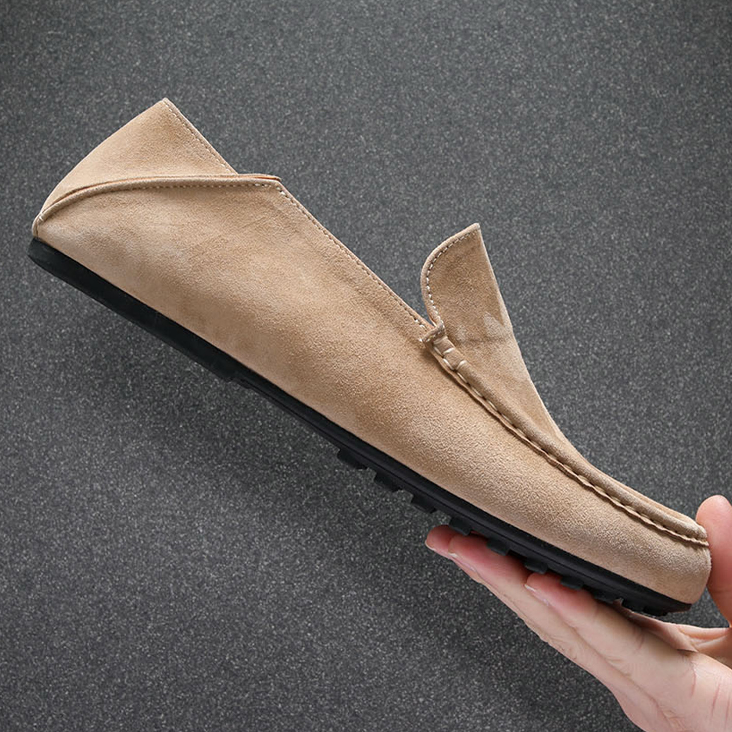 欧洲站2026春季新款反绒皮乐福鞋懒人一脚蹬豆豆鞋透气驾车休闲鞋