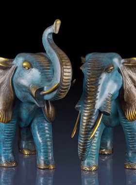 纯黄铜大象工艺品摆件招财象一对客厅装饰品摆件办公室饰开业礼品