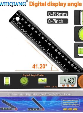 木工角度尺 4in1橙色头数显角度尺水平尺 带水平泡数显量具多用途