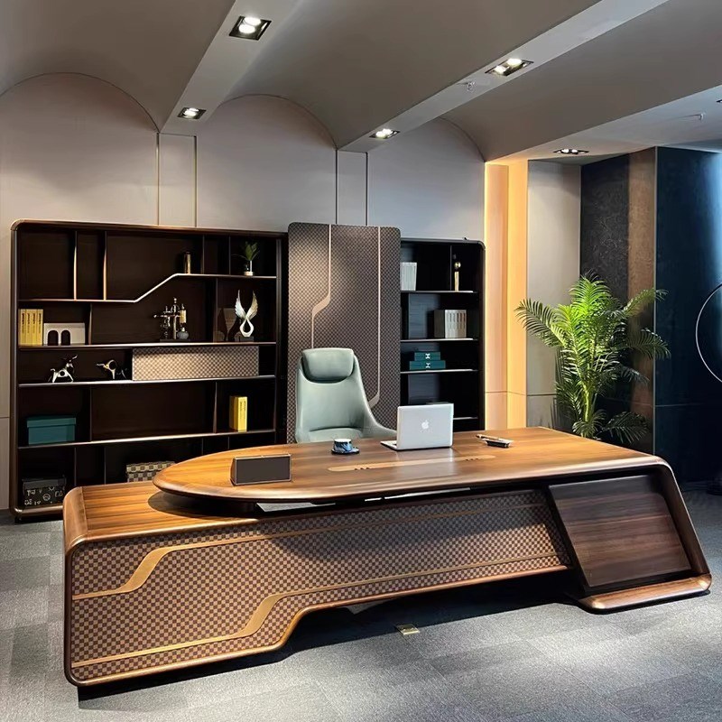 新中式实木老板桌办公桌现代简约轻奢总裁桌办公室大班Z台书桌定