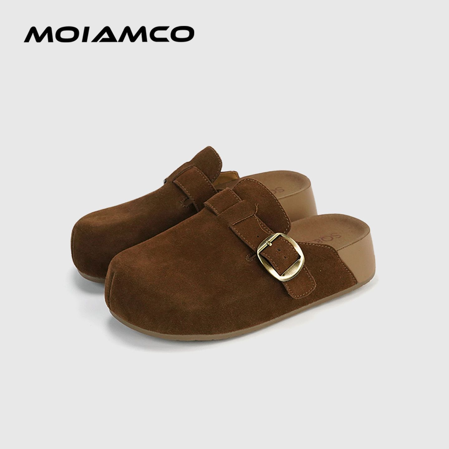 Molamco磨砂真皮厚底勃肯鞋秋季外穿包头拖鞋博肯鞋8881-16