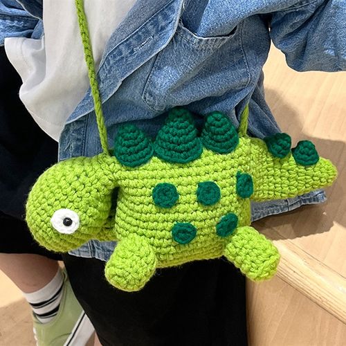 成品绿色恐龙小小斜挎包卡通迷你儿童包手工毛线钩织包拍摄造型包