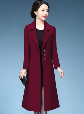 冬天结婚礼服妈妈装风衣喜庆毛呢外套长款高贵喜婆婆婚宴呢子大衣