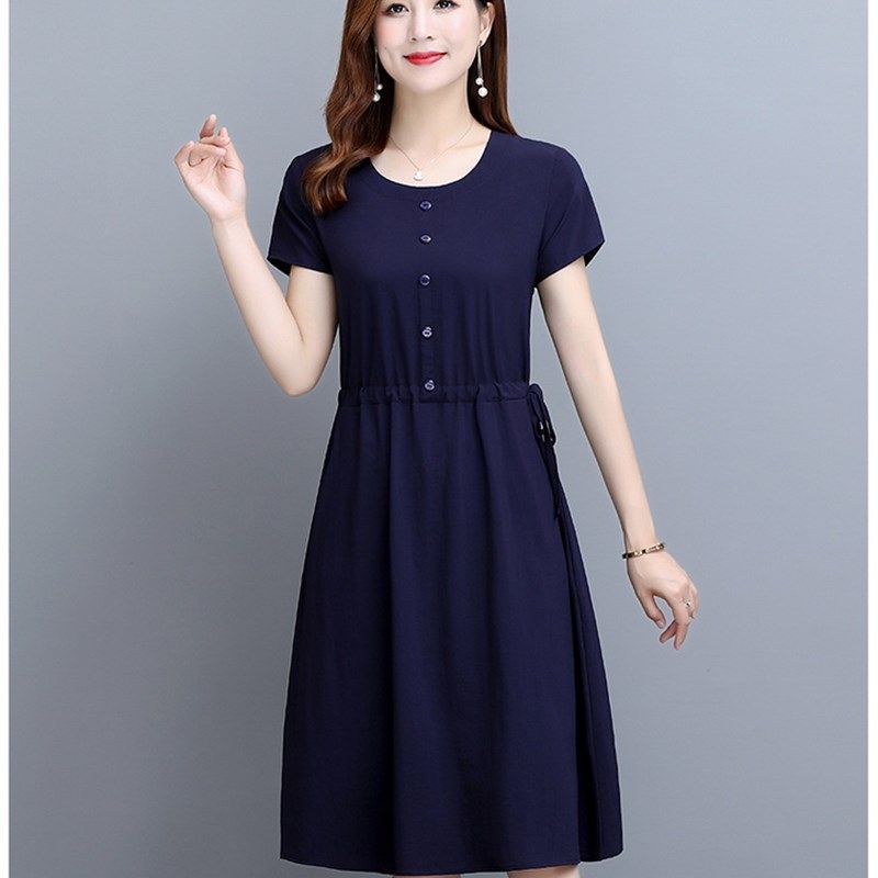 新品显瘦妈妈装连衣裙女夏装气质棉   短袖连裙子中年妇女过膝裙,女装/女士精品,中老年女装,淘宝优惠券,粉丝福利购,淘宝优惠卷