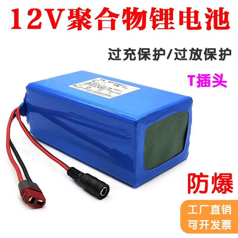 12V锂电池组户外灯带电源12伏车载移动电台T字插头大容量电瓶50Ah
