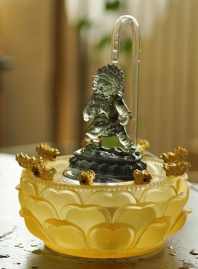 2024年五路财神琉璃水供黄财神黑财神佛像招财流水摆件聚宝浴佛盆