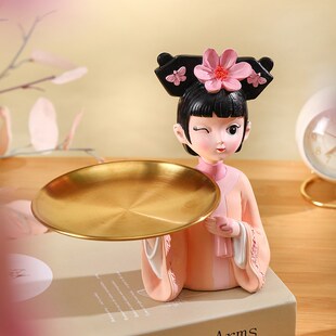 宫廷古风女孩托盘摆件玄关进门放钥匙收纳客厅房间装饰品结婚礼物